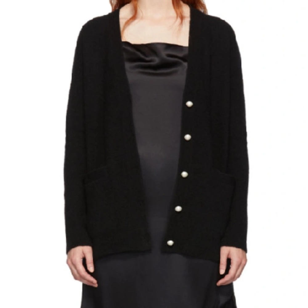 3.1 Philip Lim Alpaca Wool Blend Lofty Relaxed Fit Cardigan w/ Faux Pearl